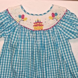 Marmellata Blue Checkered Kids Dress with Balloon Embroidery